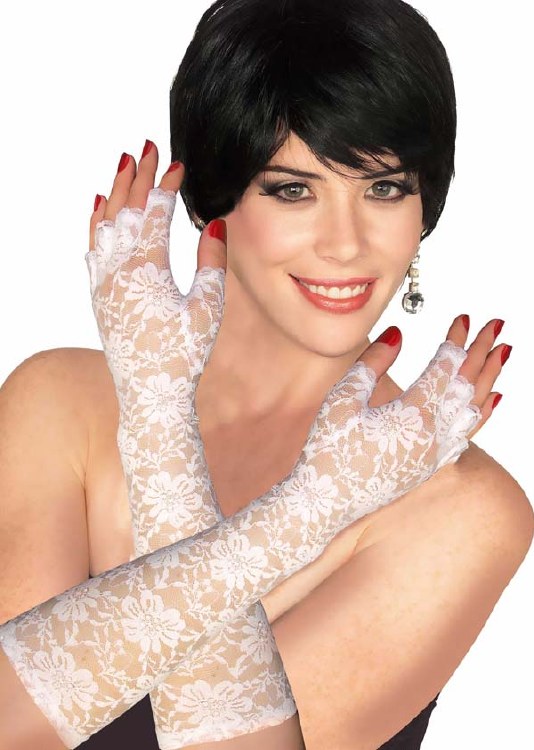Gloves Fingerless Lace White