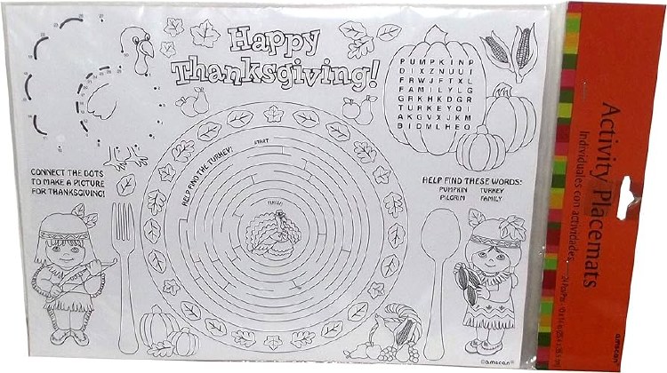 Thanksgiving Paper Activity Placemats • 24 Count