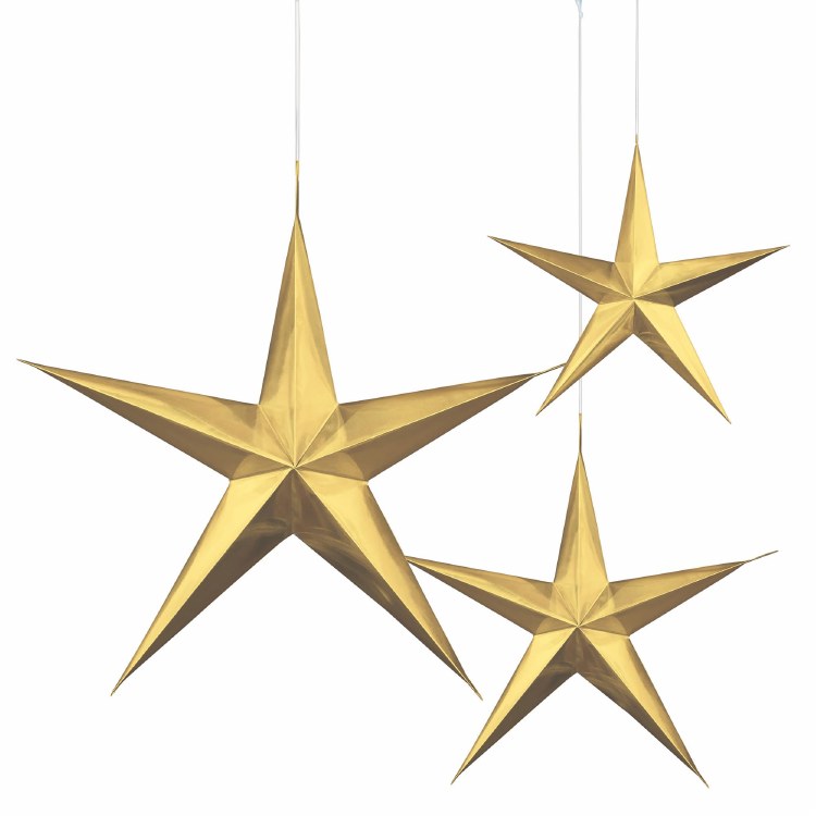 Star Hanging Gold 3pk