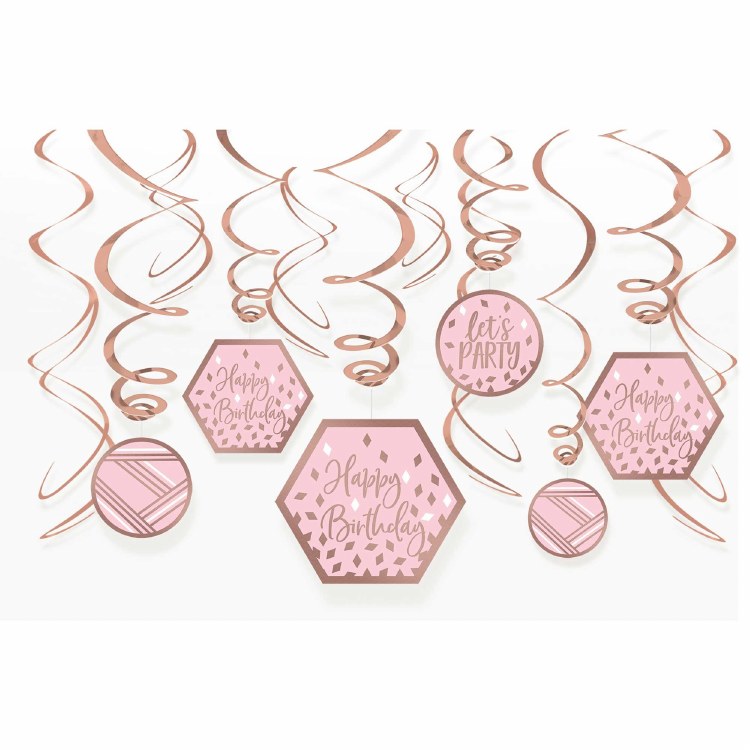Swirls Decor Blush Bday 12 pc.