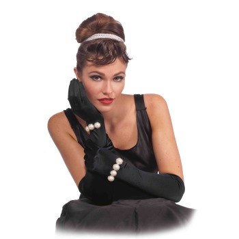 Gloves Long w/ Pearls Black