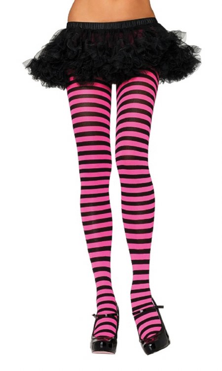 Tights Striped Blk/Pink Neon