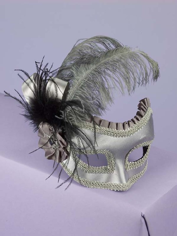 Mask Silver Satin Feathered