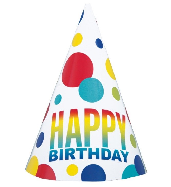 Hats Cone Rnbw Spots 8ct