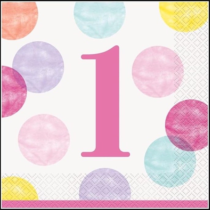 Napkin Pink Dots 1st Bday 16 c