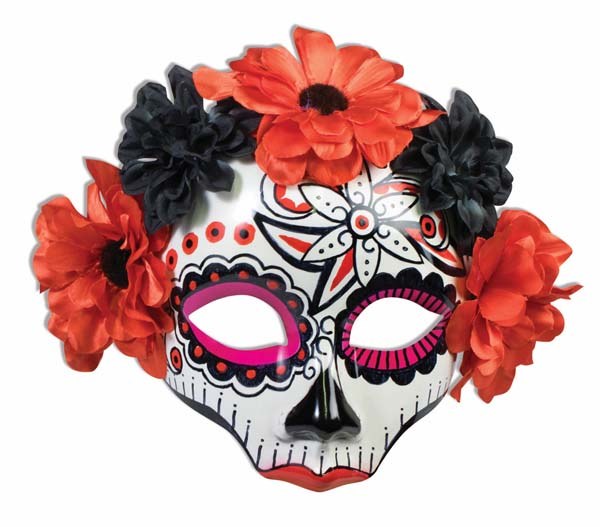 Mask Half DOTD Blk/Rd Flowers