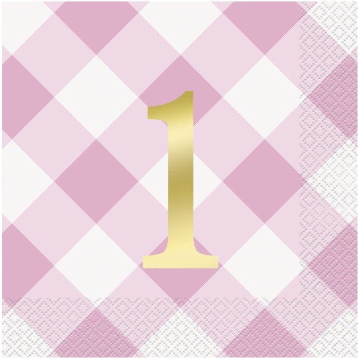 1st Bday Pink Plaid Lunch Napkins 16ct