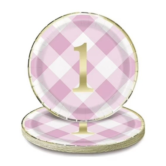 Paper Plates Pink 1st BDay 8 c