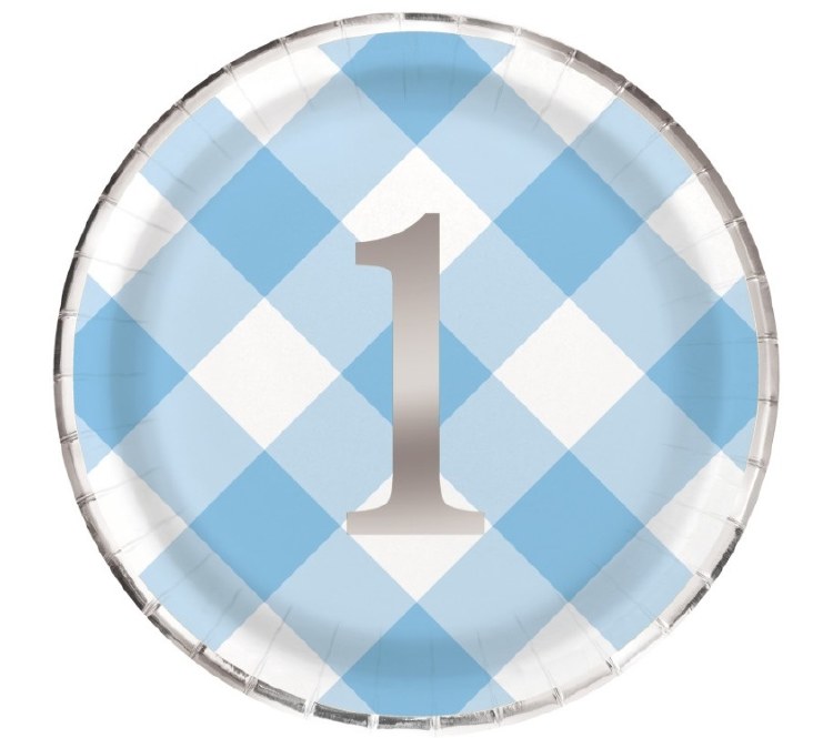 Blue Plaid 1st BDay 9" Plates