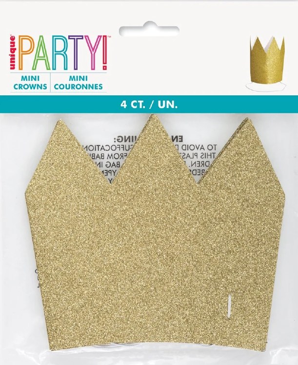 Crowns Mini Gld Glitter 4pk