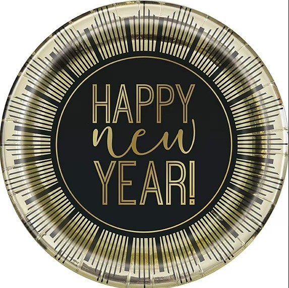 Plate Happy New Year Bl/Gld 8