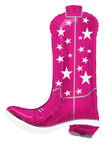 Western, Pink Cowgirl/Cowboy Boot w/ Stars Shape • Jumbo 26" Mylar Helium Balloon