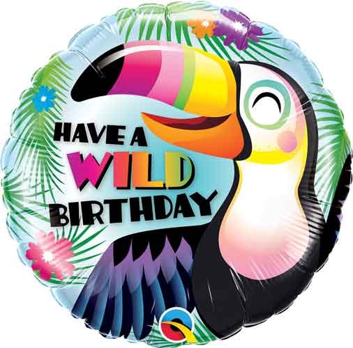 Jungle, Safari • Toucan, Happy Birthday • Standard Size 18" Mylar Helium Balloon