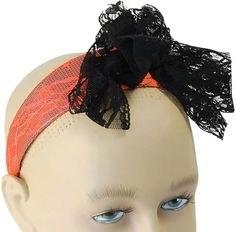 80's Lace Headband w/Bow Orange