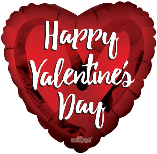 Happy Valentin'es Day, Classic Red Heart • Standard Size 18" Mylar Helium Balloon
