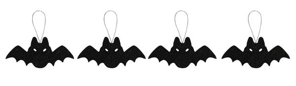 Bat Ornaments Glit Blk 4pk