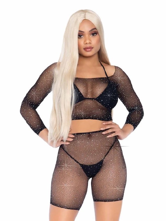 Rhinestone Fishnet Top/Shorts