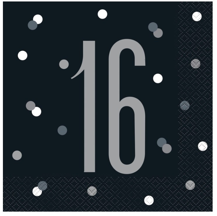 16th Lunch Napkins Blk/Silver
