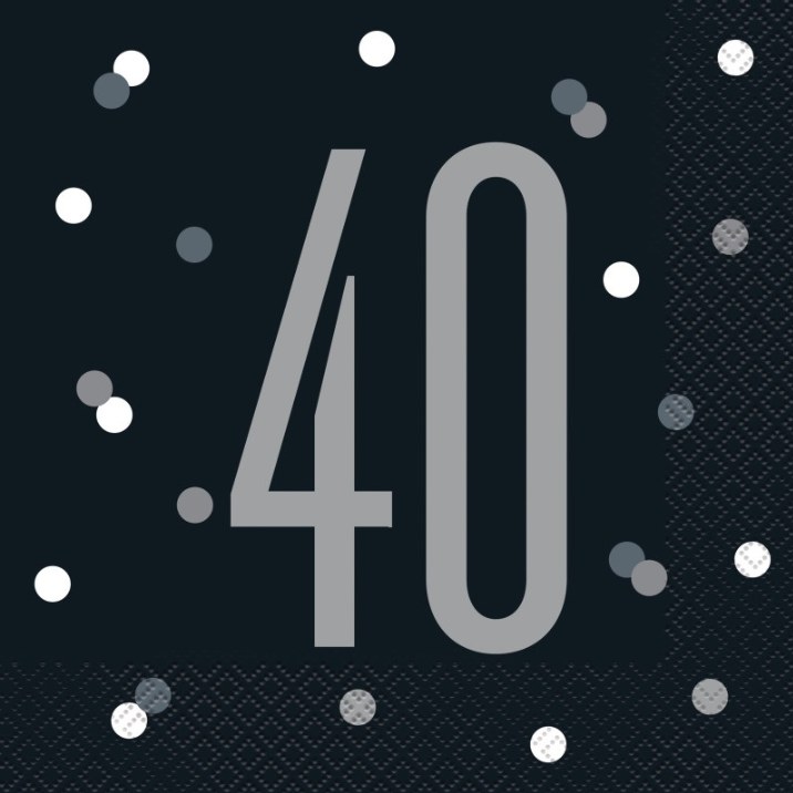 40th Lunch Napkins Blk/Silver