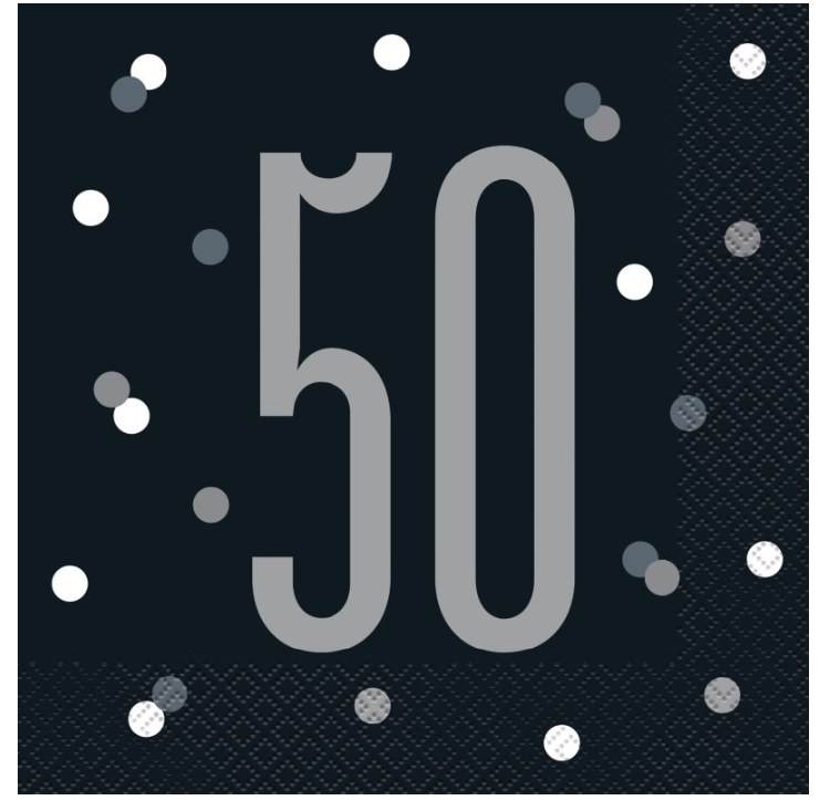 50th Lunch Napkins Blk/Silver
