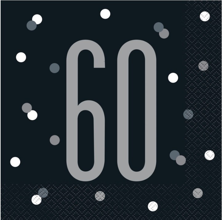 60th Lunch Napkins Blk/Silver