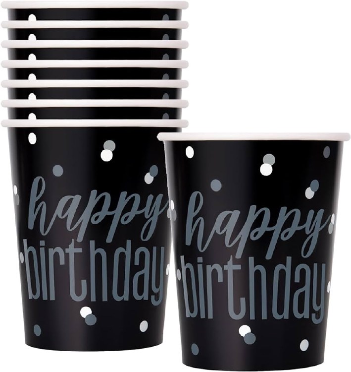 Glitz HB Blk/Confetti 9oz Cups