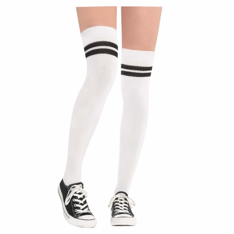 Thigh High Striped Socks White/Black