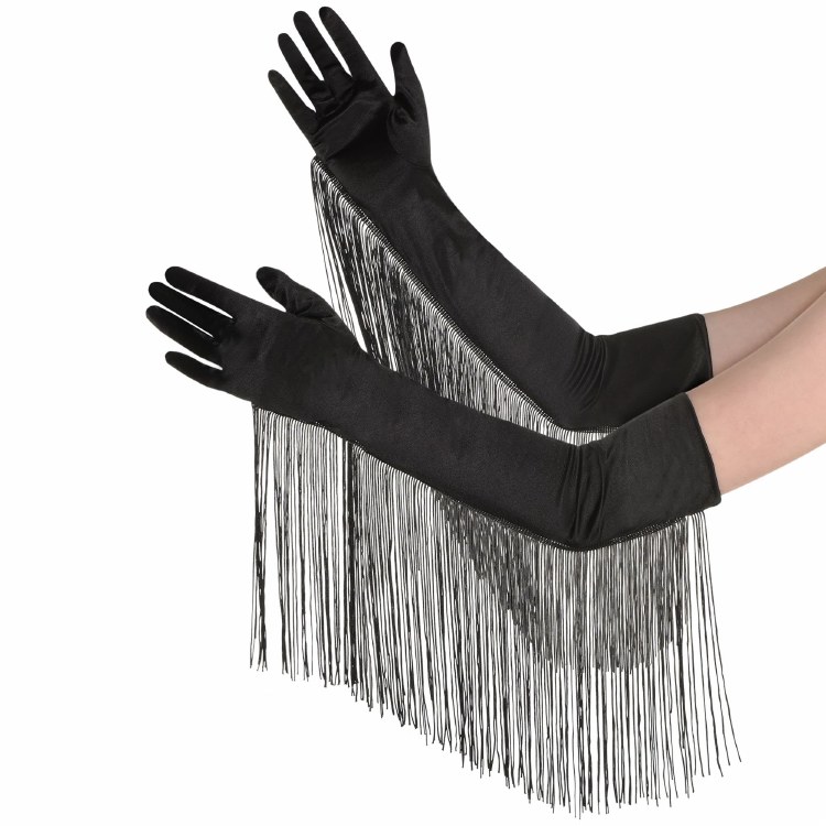 Gloves Long Fringe Black