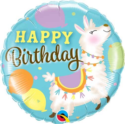 Farm, Llama Happy Birthday Round • Standard Size 18" Mylar Helium Balloon