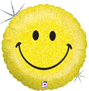 Smiley Face, Holographic • Standard Size 18&quot; Mylar Helium Balloon