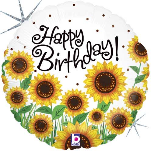 Sunflowers Holographic Happy Birthday Round • Standard 18" Mylar Helium Balloon