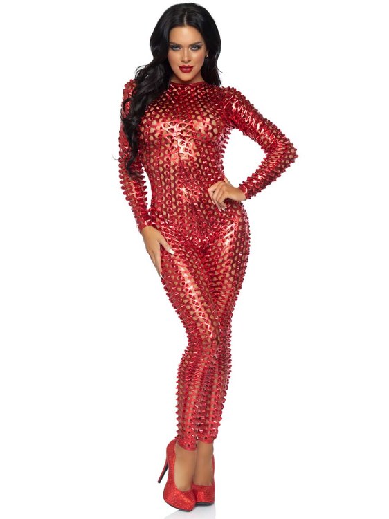 Catsuit Laser Cut Red Adult XL