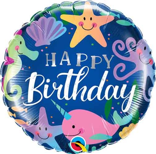 Ocean • Sea Creature Friends • Happy Birthday • 18&quot; Standard Size Mylar Helium Balloon