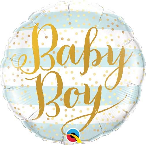 Blue, Baby Boy • Modern Stripes • Standard Size 18" Mylar Helium Balloon
