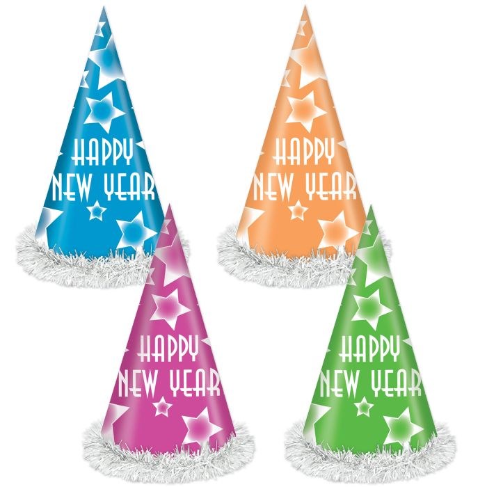 New Year Fringe Party Hat Asst. Colors