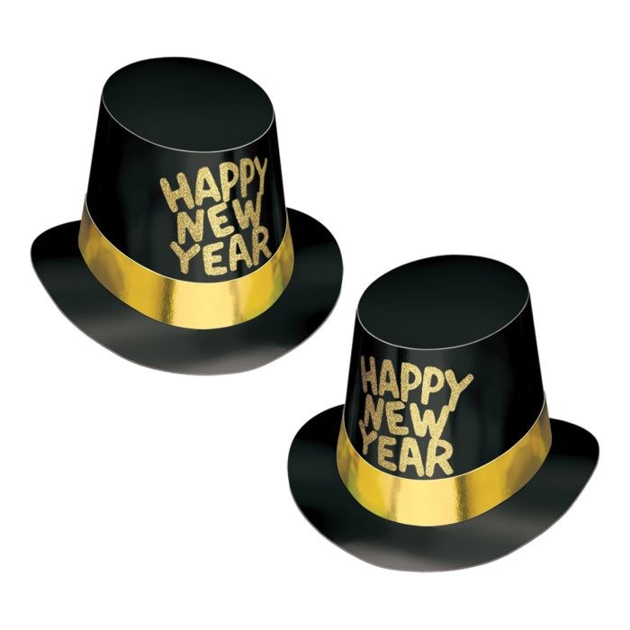 New Years Black Hi-Hat w/Gold Glitter