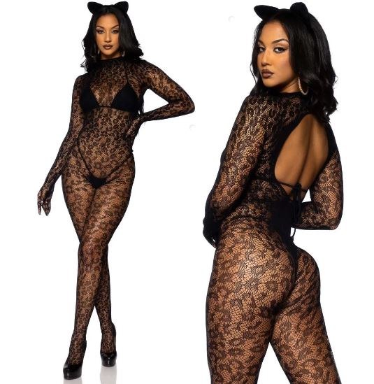 Catsuit Leopard Net Gloved OS