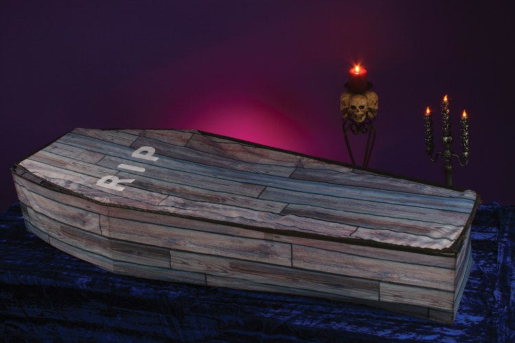 Collapsible Woodgrain Coffin 5'