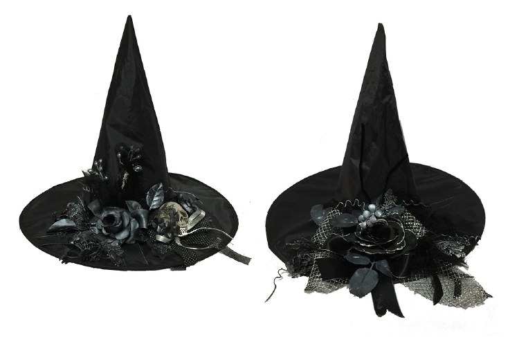 Witch Hat 17in w/ Flowers and Skulls