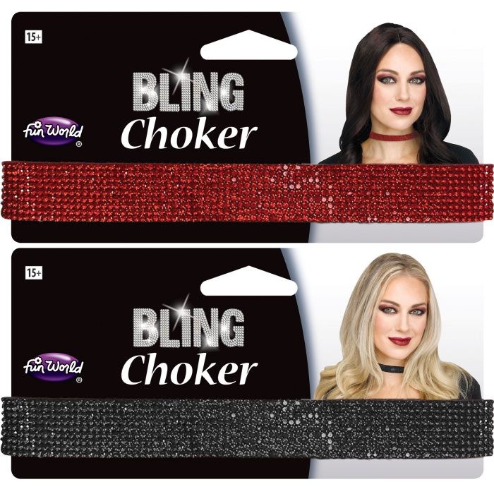 Choker Bling Red/Black Asst