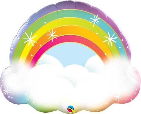 Rainbow, Sparkle Clouds • Jumbo 32" Mylar Helium Balloon