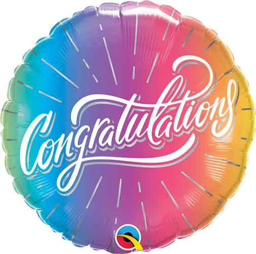 Congratulations, Ombre Script • Standard Size 18" Mylar Helium Balloon