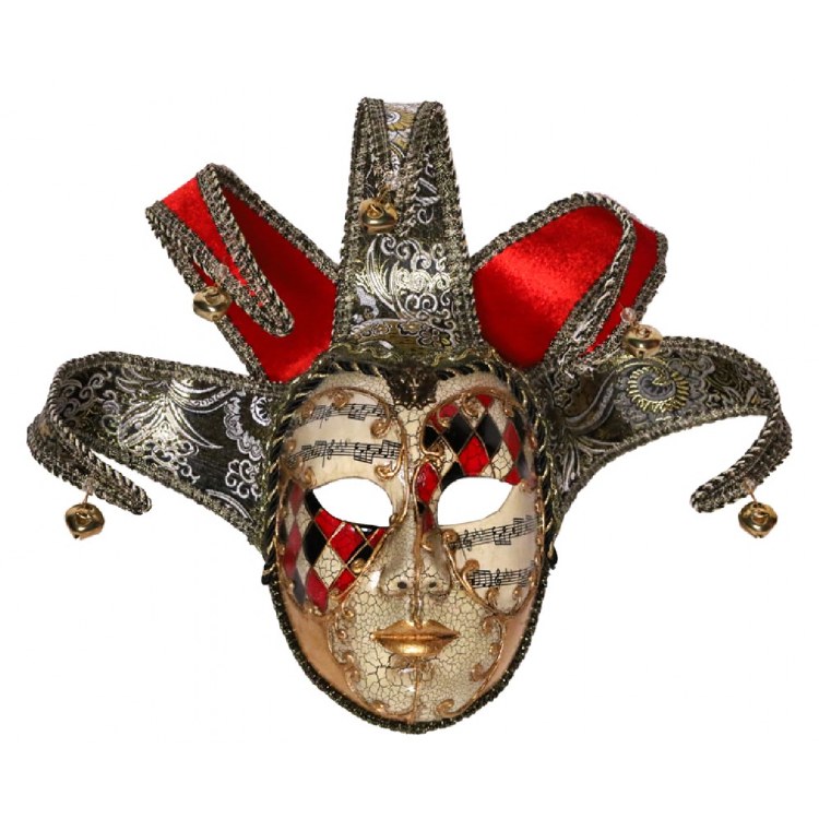 Venetian Jester Mask Black/Gold/Red - Champion Party Supply