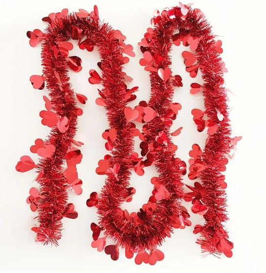 Garland Hearts Tinsel Red 9ft