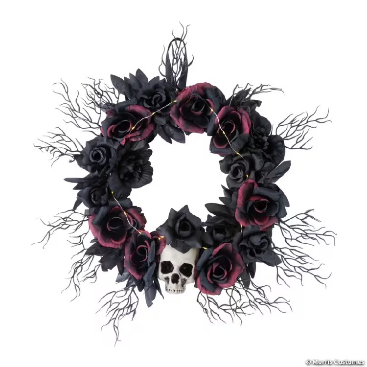 Wreath Flowered w/ Skulls LtUp