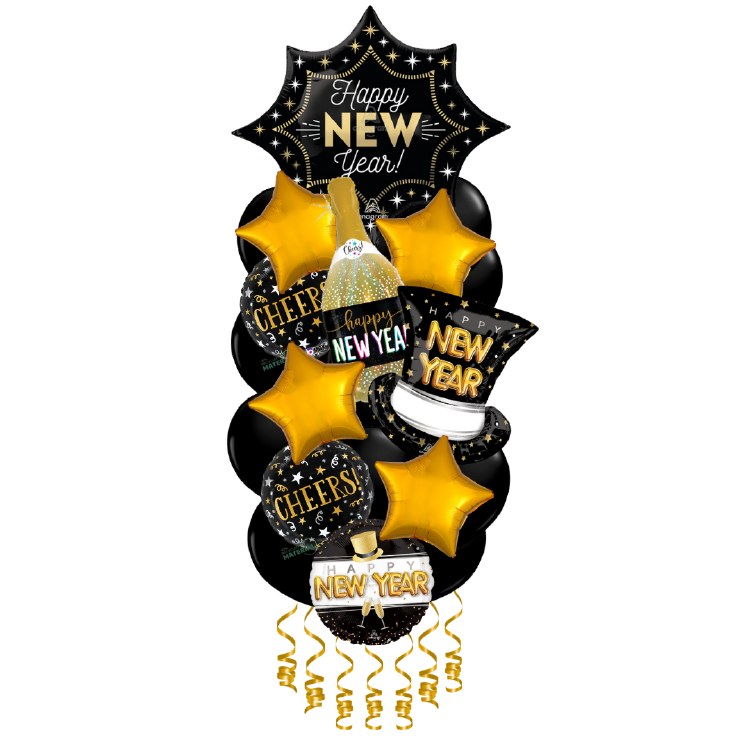 Balloon Bouquet, Deluxe Gold &amp; Black Extravagence