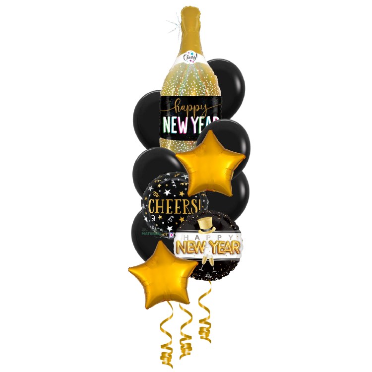 Balloon Bouquet, Deluxe Black &amp; Gold Centerpiece V2