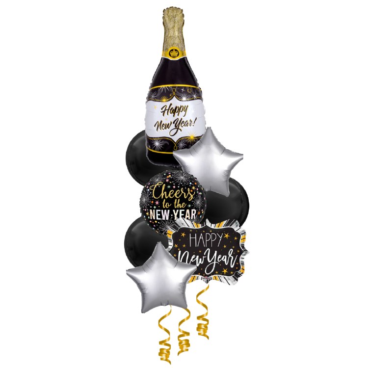 Balloon Bouquet, Silver &amp; Black Spheroid Centerpiece V2