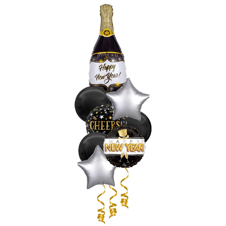 Balloon Bouquet, Silver &amp; Black Spheroid Centerpiece