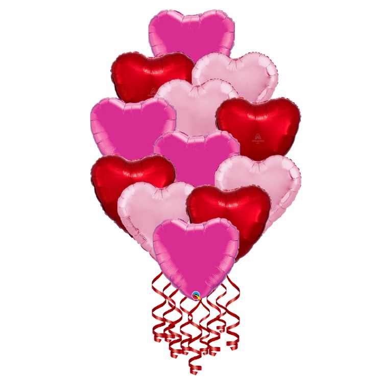 Balloon Bouquet • Lots of Hearts, Assorted Pink &amp; Red Dozen